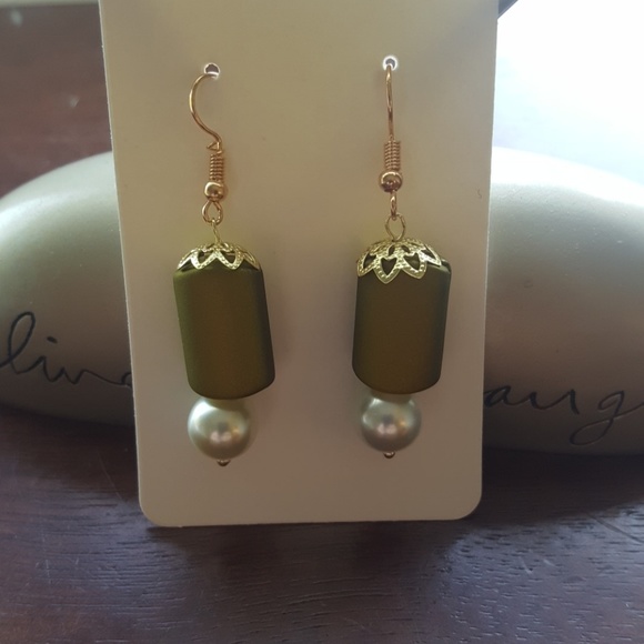 💛Golden 💚Olive Green/ & White/Statement Earrings - Picture 2 of 2